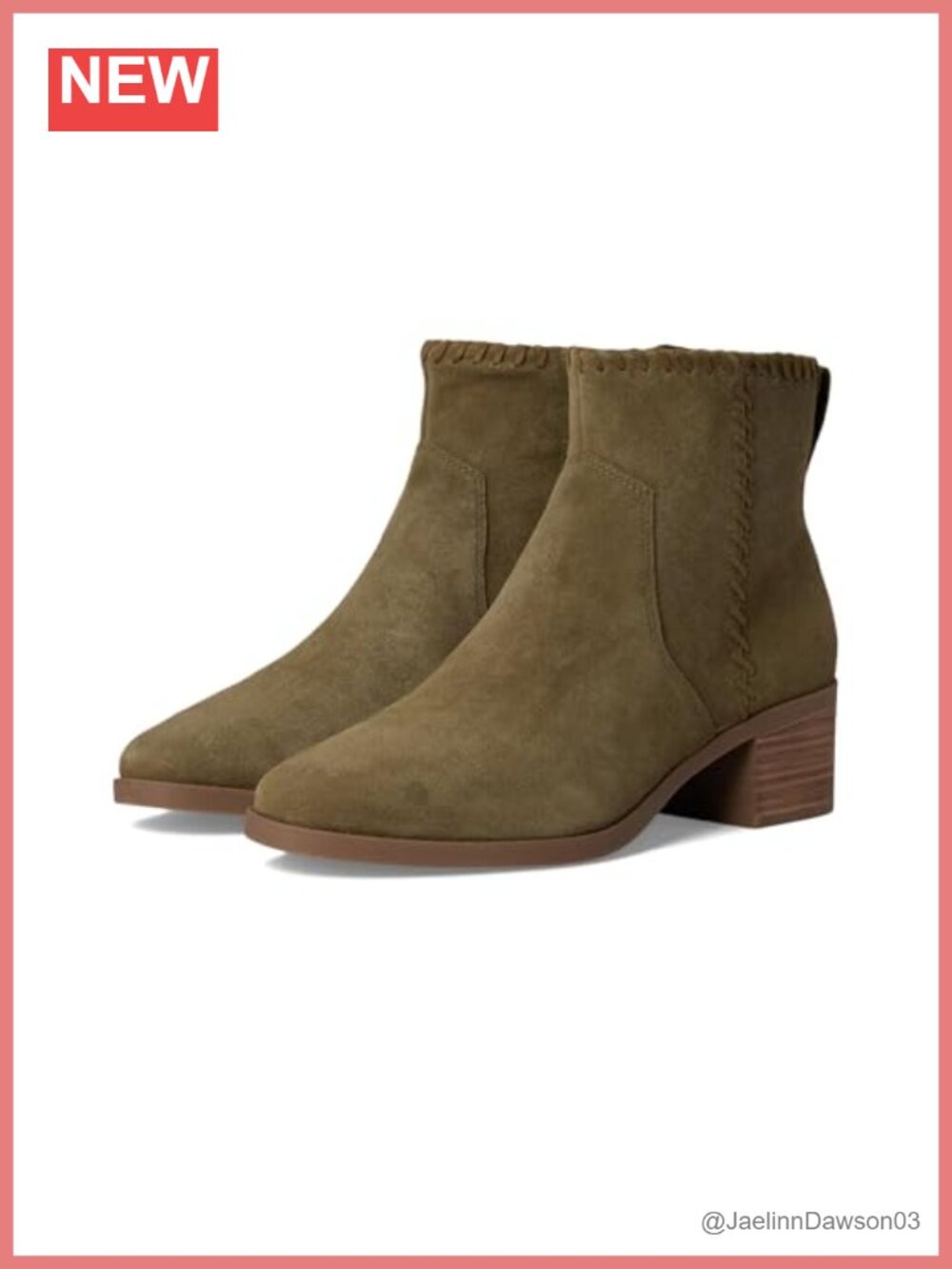 TOMS Delilah Suede Ankle Bootie Block Heel Pointed Toe Zip Whipstitch